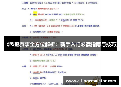 《欧冠赛事全方位解析:新手入门必读指南与技巧》 《欧冠赛事全方位解析:新手入门必读指南与技巧》